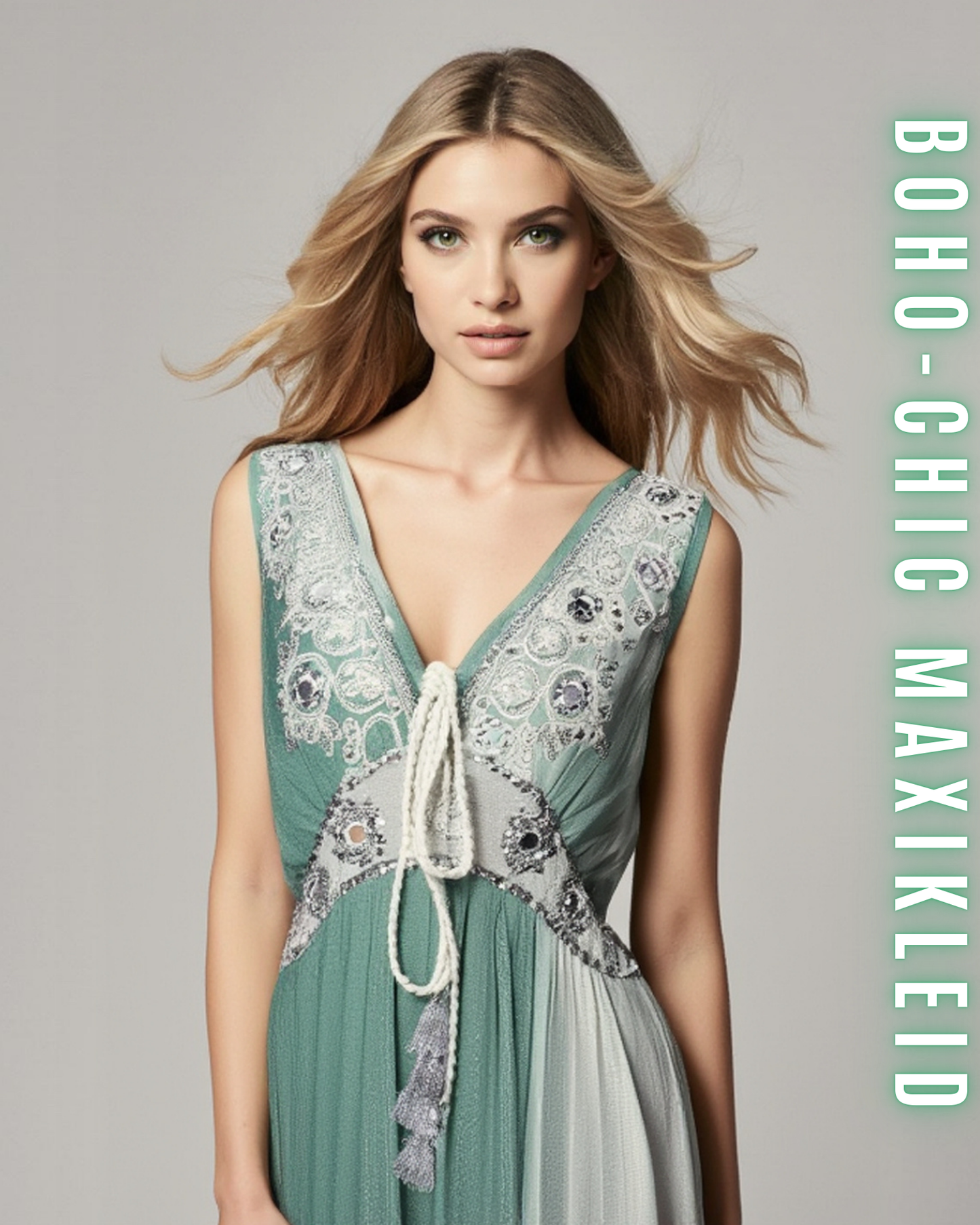 Boho Maxikleid – Perlen und Spiegel