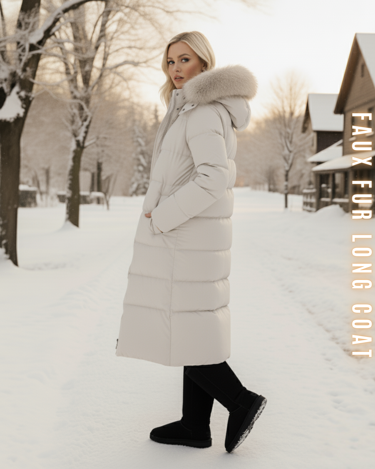 Langer Steppmantel "Arctic" - Kapuze