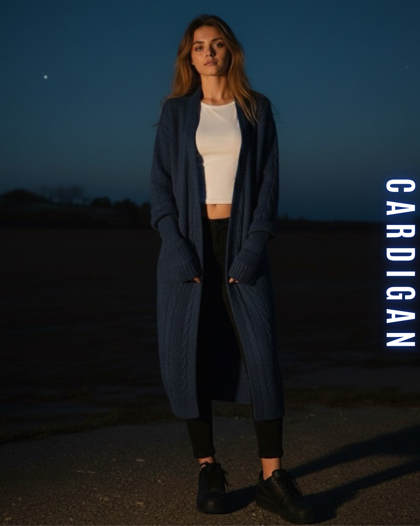 Langer Zopfstrick Cardigan mit Kapuze