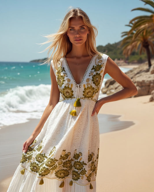 Boho Maxikleid mit Blumen-Stickerei