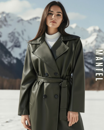 Eleganter Mantel – Leder-Optik und Bindegürtel