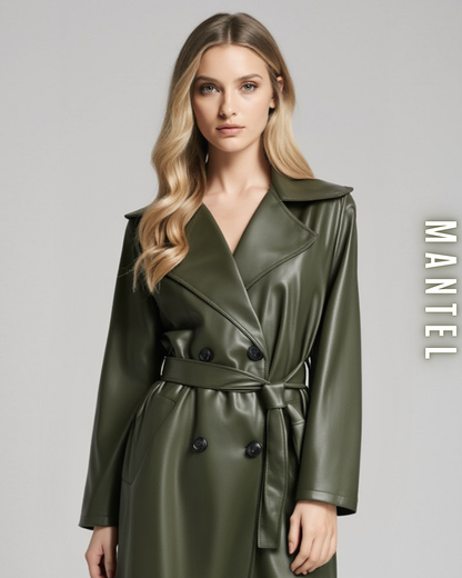 Eleganter Mantel – Leder-Optik und Bindegürtel