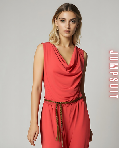Jumpsuit mit Wasserfallausschnitt und Gürtel