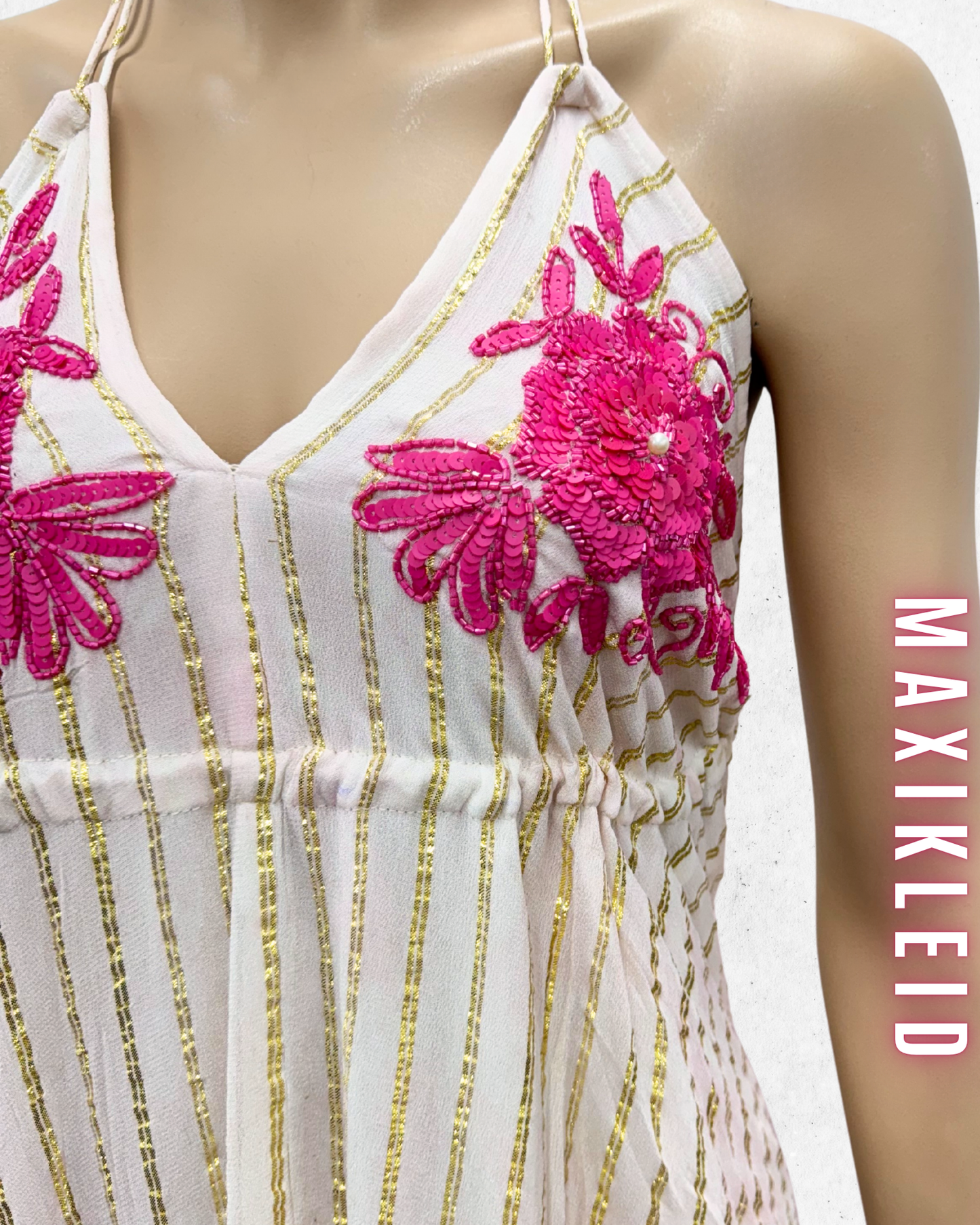 Maxikleid Sommer mit Paillettenstickerei – Sommerlich & Elegant | 100% Viskose | Einheitsgröße Gr. 38 bis 44 (DE)