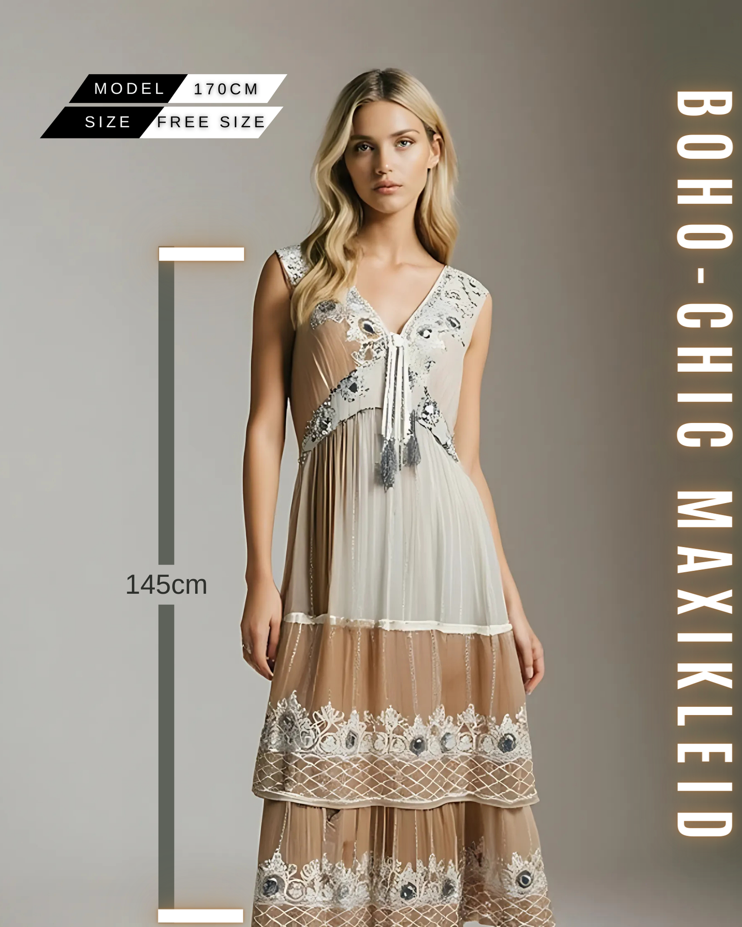 Boho Maxikleid – Perlen und Spiegel