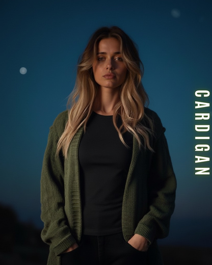 Langer Zopfstrick Cardigan mit Kapuze