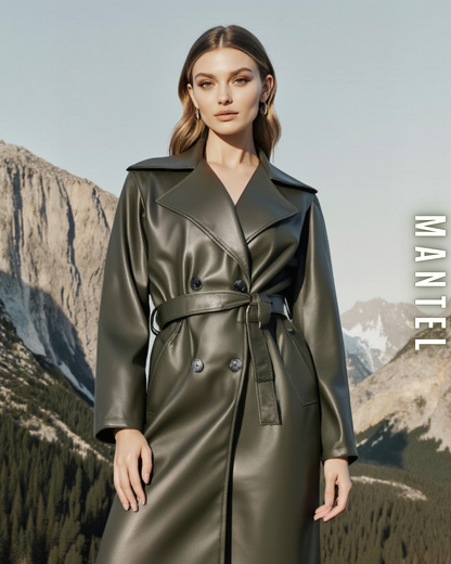 Eleganter Mantel – Leder-Optik und Bindegürtel