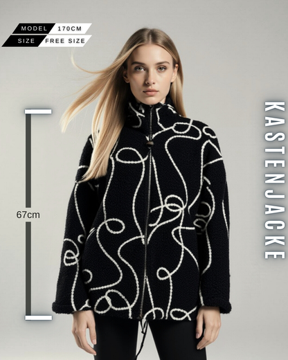 Gemusterte Kastenjacke mit Kapuze