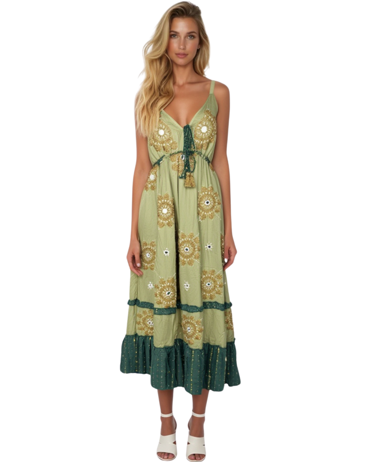 Boho-Maxikleid mit Stickerei & Spitze