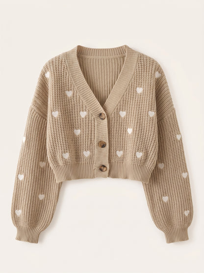 Damen-Cardigan Herzmuster Beige - Lay down