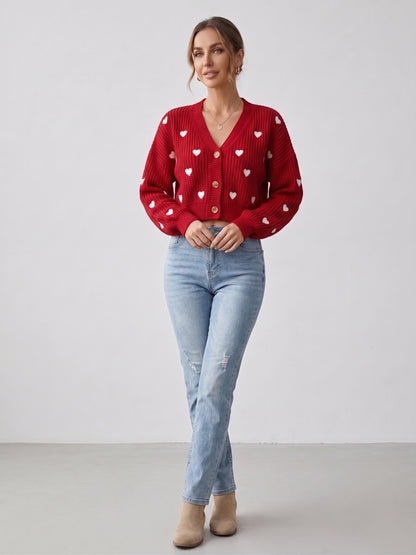 Damen-Cardigan Herzmuster Rot - Style 4