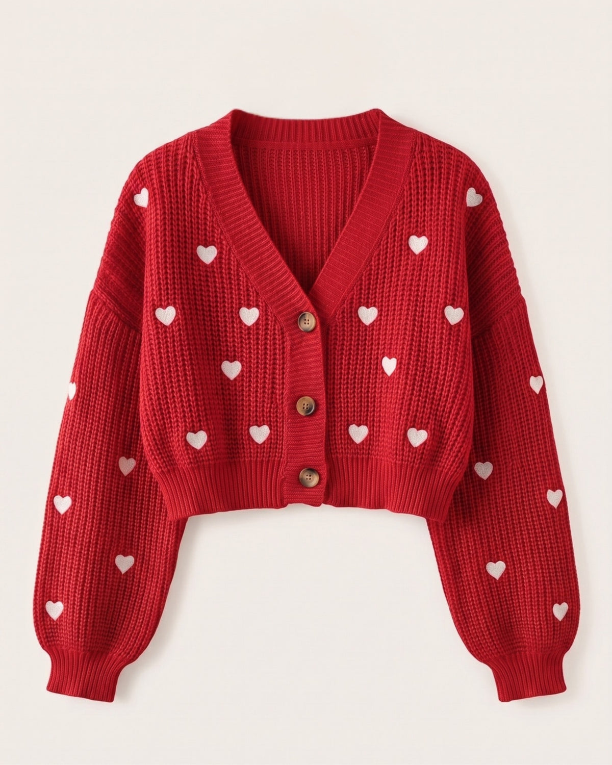 Damen-Cardigan Herzmuster Rot - Lay down