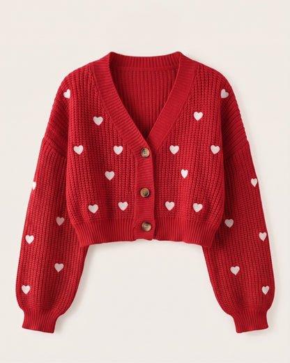Damen-Cardigan Herzmuster Rot - Lay down