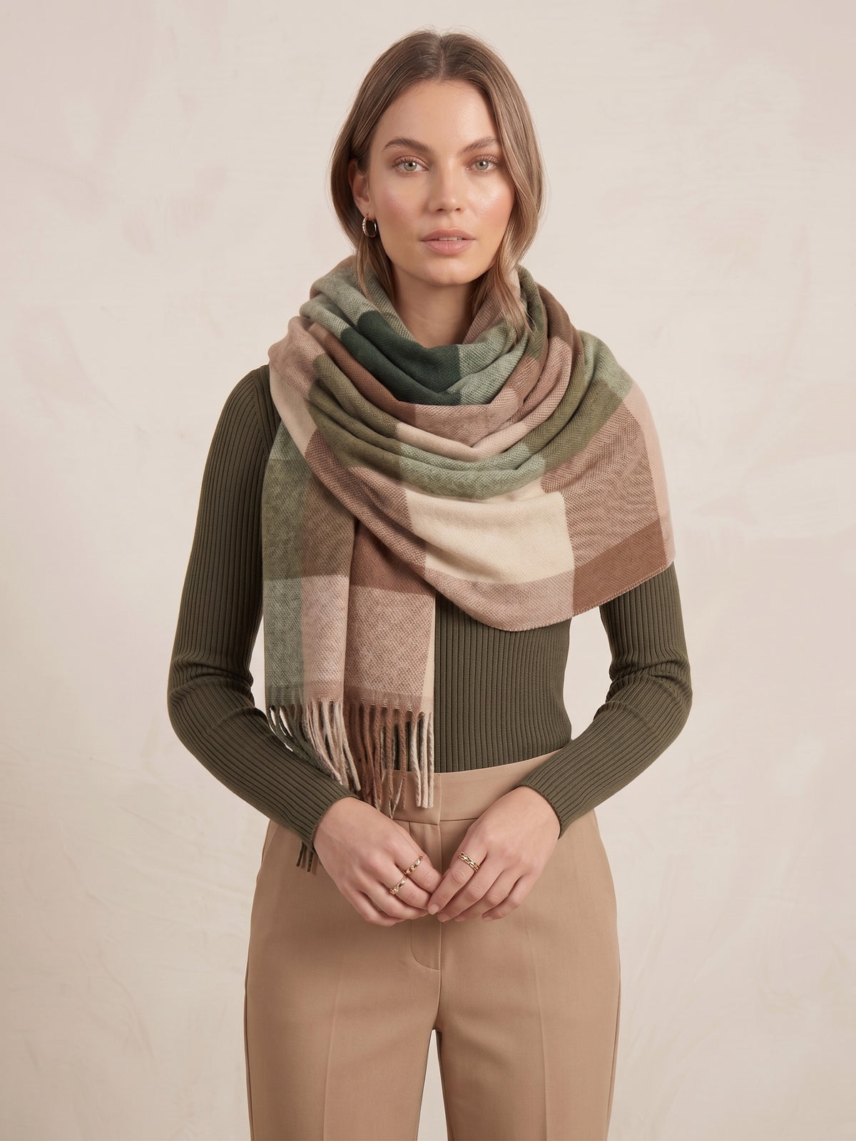 Oversize Karo Schal – Fransen