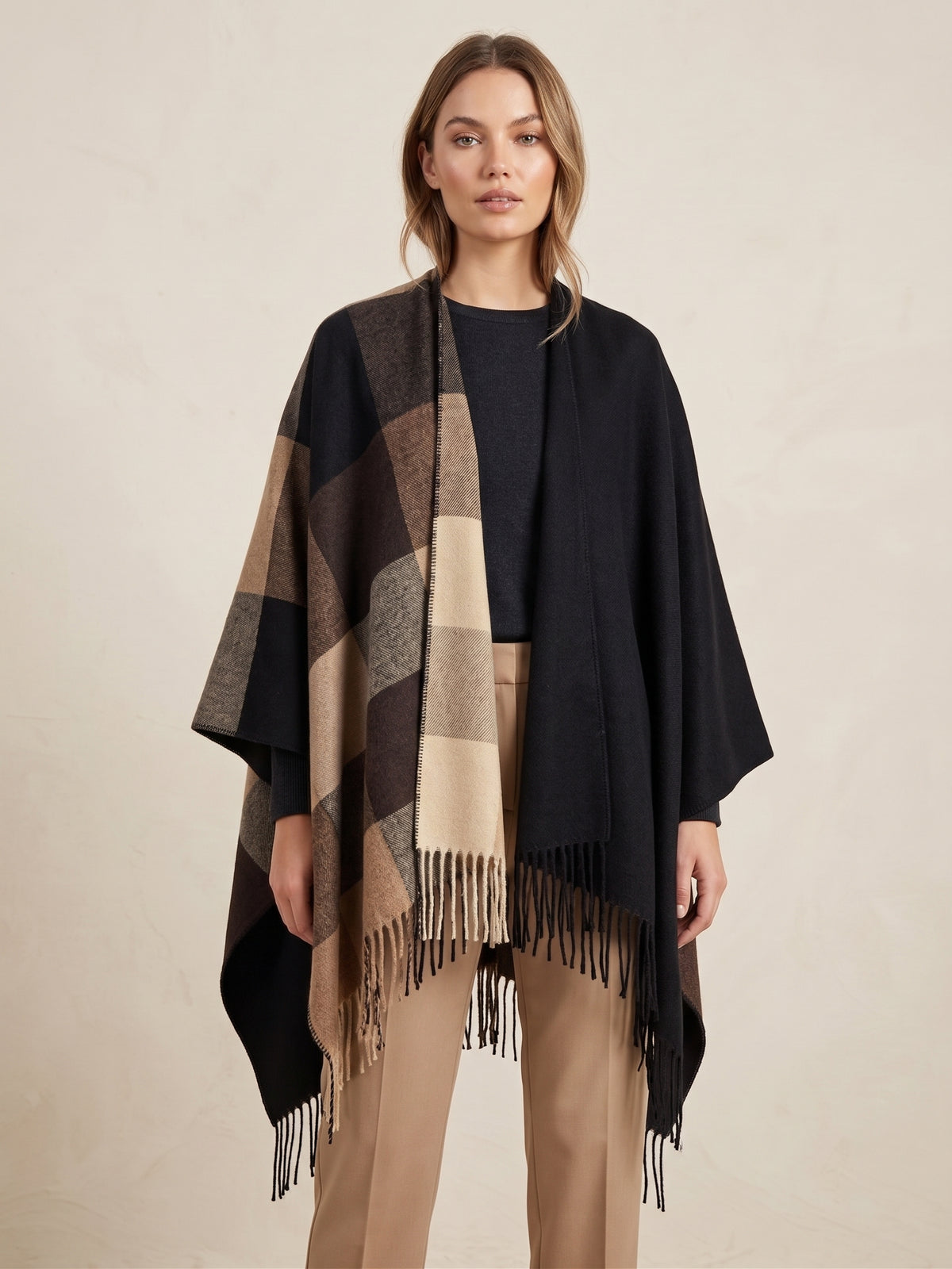 Oversize Karo Schal – Fransen