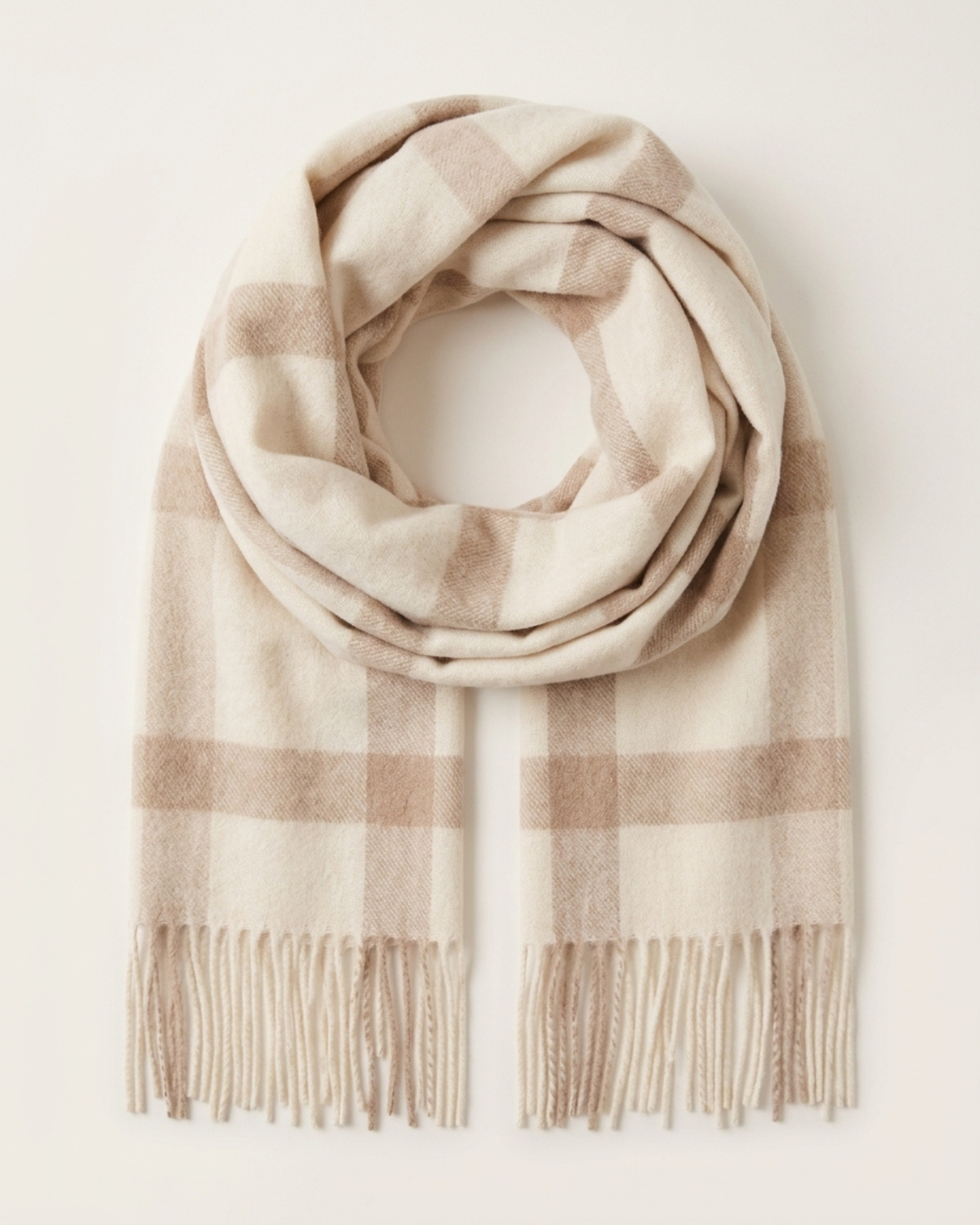 Unisex-Wollschal mit Retro-Streifen in Beige und Creme – Ansicht 2