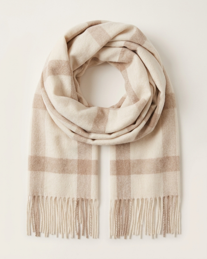 Unisex-Wollschal mit Retro-Streifen in Beige und Creme – Ansicht 2