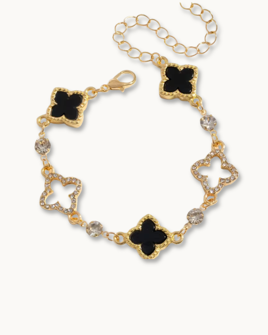 Damen-Kleeblatt-Armband mit schwarzen und offenen Anhängern
