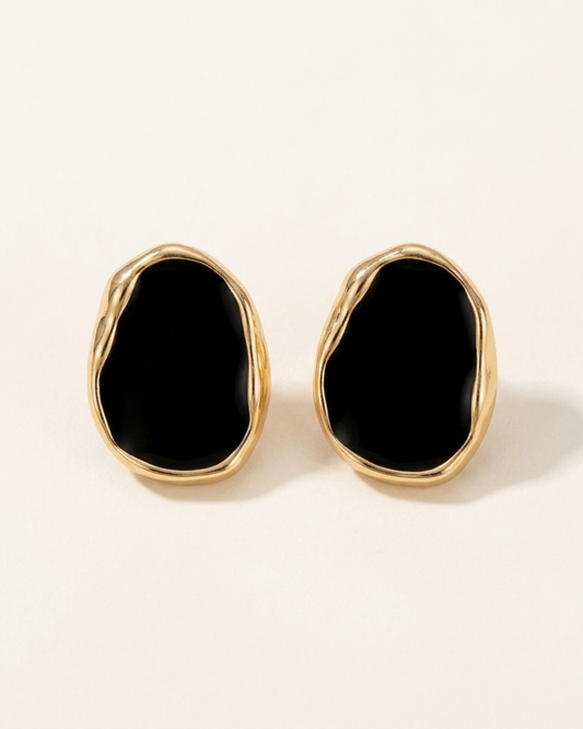 Ovale Damen-Ohrstecker in Schwarz und Goldoptik – Produktansicht