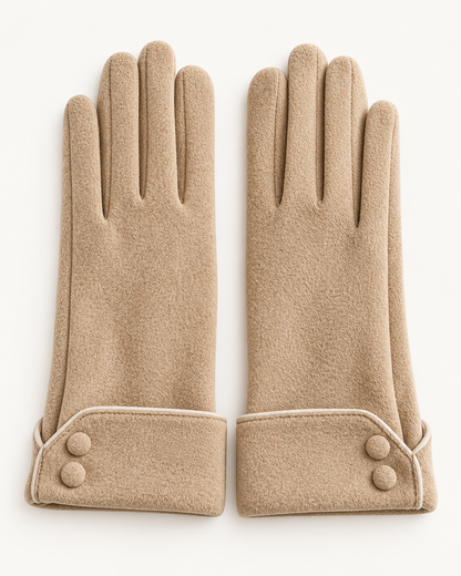 ELEXUA Damen-Handschuhe mit Zierknöpfen in Beige – Ansicht 2