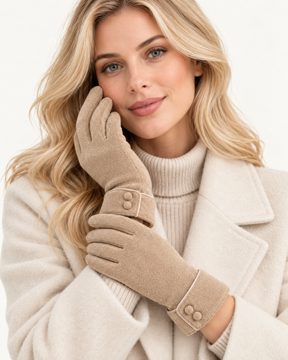 ELEXUA Damen-Handschuhe mit Zierknöpfen in Beige – Ansicht 3