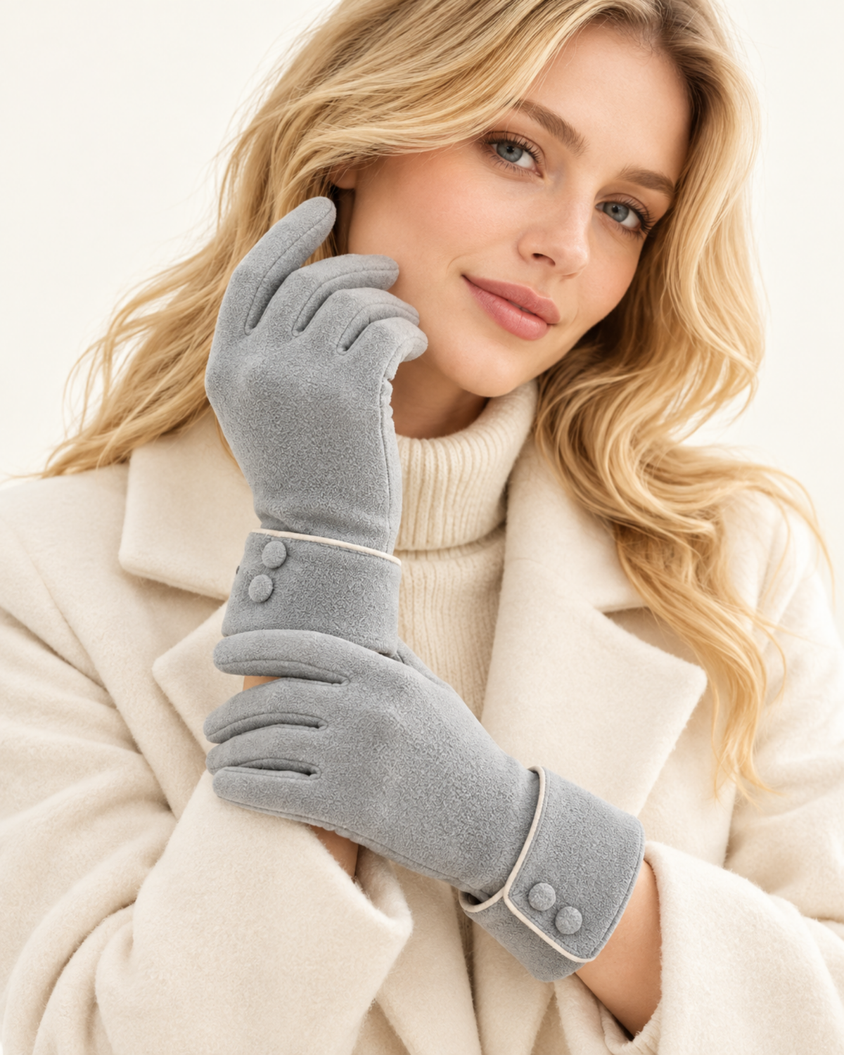 ELEXUA Damen-Handschuhe mit Zierknöpfen in Grau – Ansicht 4