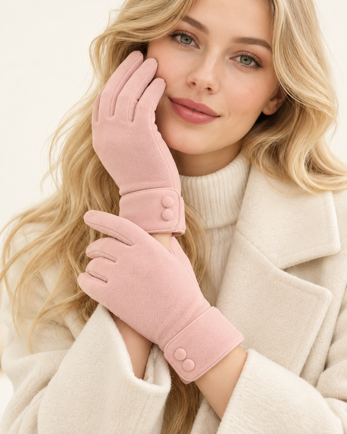 ELEXUA Damen-Handschuhe mit Zierknöpfen in Rosa – Ansicht 1