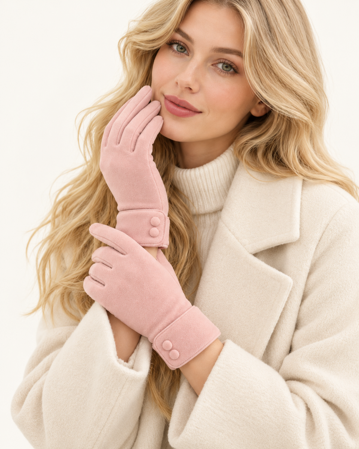 ELEXUA Damen-Handschuhe mit Zierknöpfen in Rosa – Ansicht 3