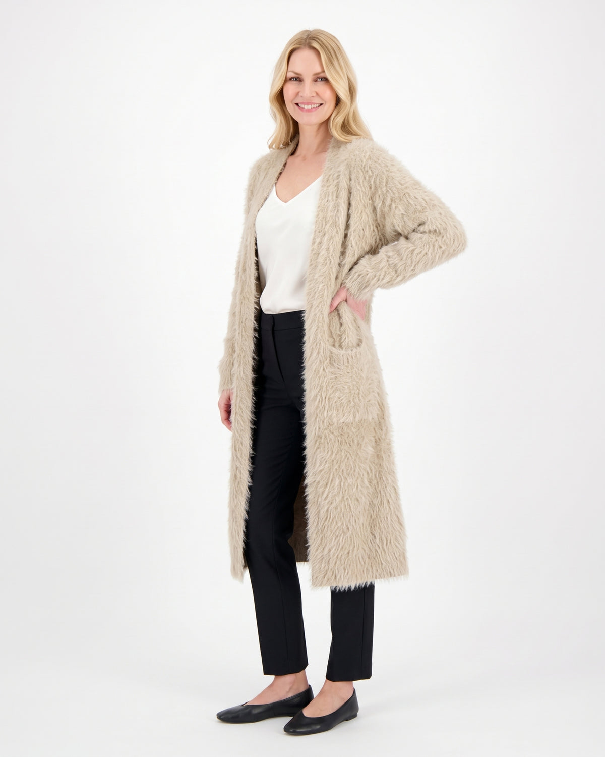Langer Damen-Cardigan mit Taschen