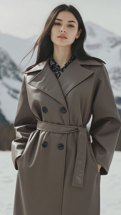 Eleganter Mantel – Leder-Optik und Bindegürtel