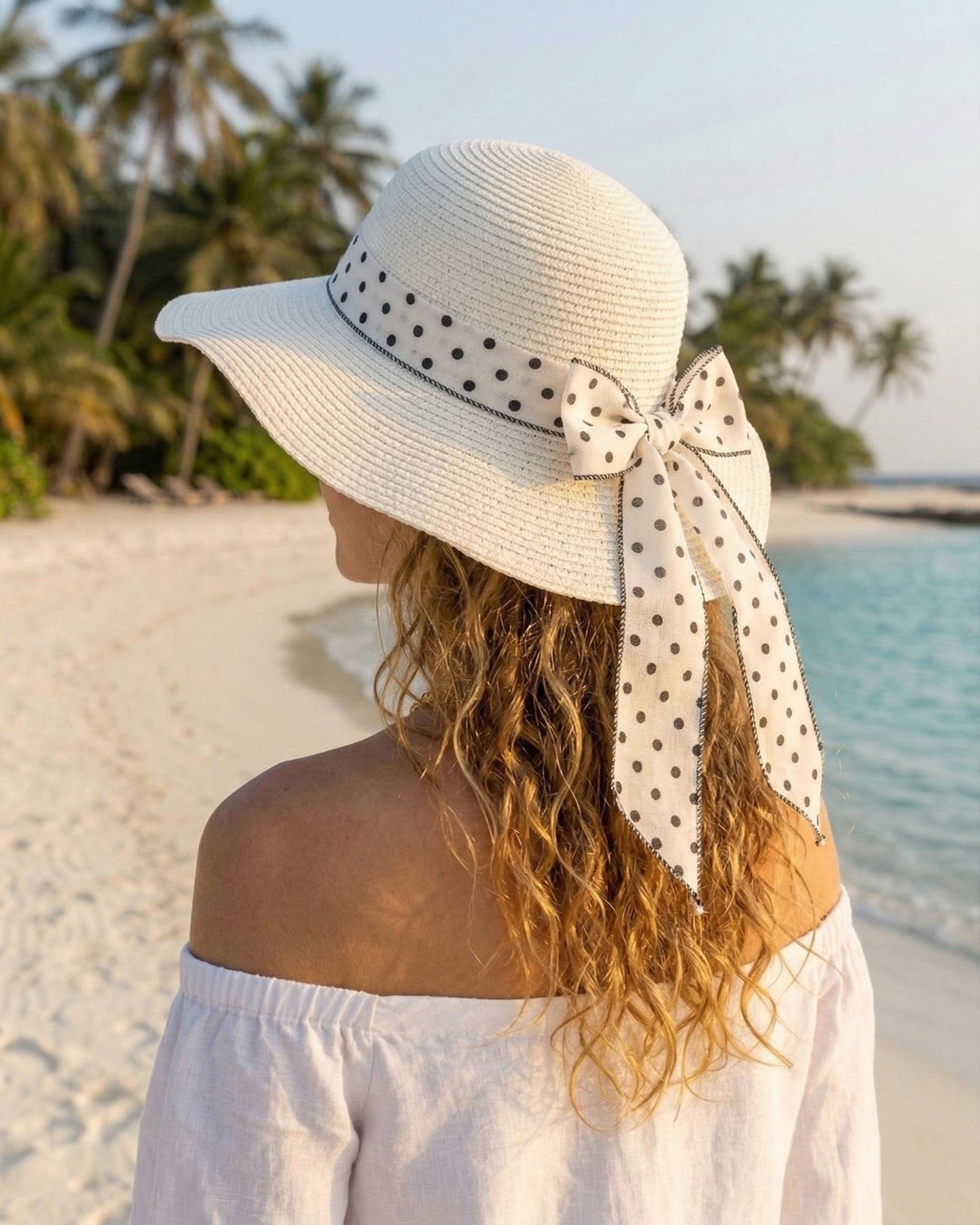 Rückansicht des DOTTY Huts mit der elegant fallenden Polka-Dot Schleife.